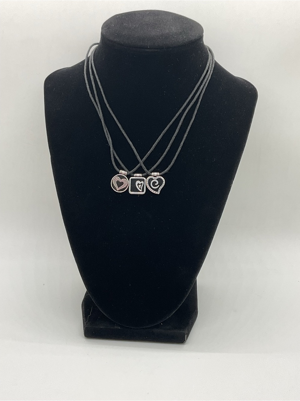 Brighton Black Multi-Strand Necklace with Silver Plated Heart Charms